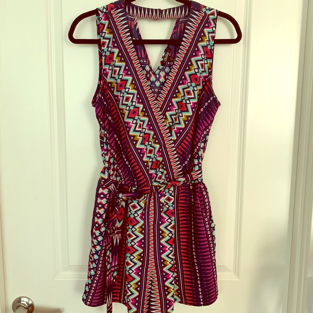 BeBop Multcolor Print Romper with Tie Waist